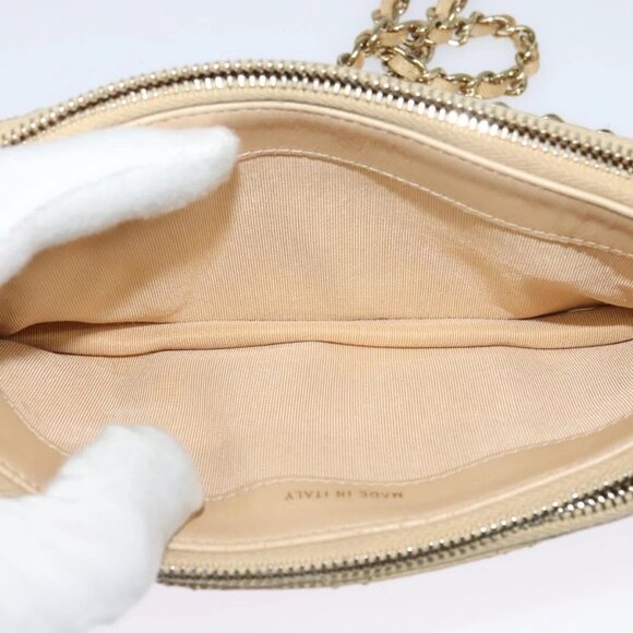 CHANEL Matelasse Chain Shoulder Bag Grained Calf Skin Beige Gold CC Auth 138257 - Picture 10 of 16